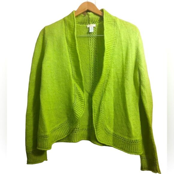 Chico’s Lime Green Open Front Wool Blend Cardigan Size 1 - Picture 1 of 6